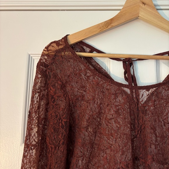 American Eagle Outfitters Brown Lace Longsleeve Top Boho Festival Concert XS - Picture 2 of 5